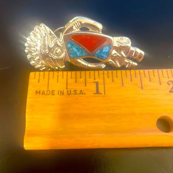 Vintage Kachina Silver and Turquoise Lapel Pin - Picture 7 of 7